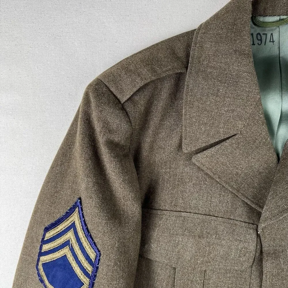 Vintage‎ 50s Wool Serge Olive Drab Jacket Men’s 38R Green Collared Staff Sargent
